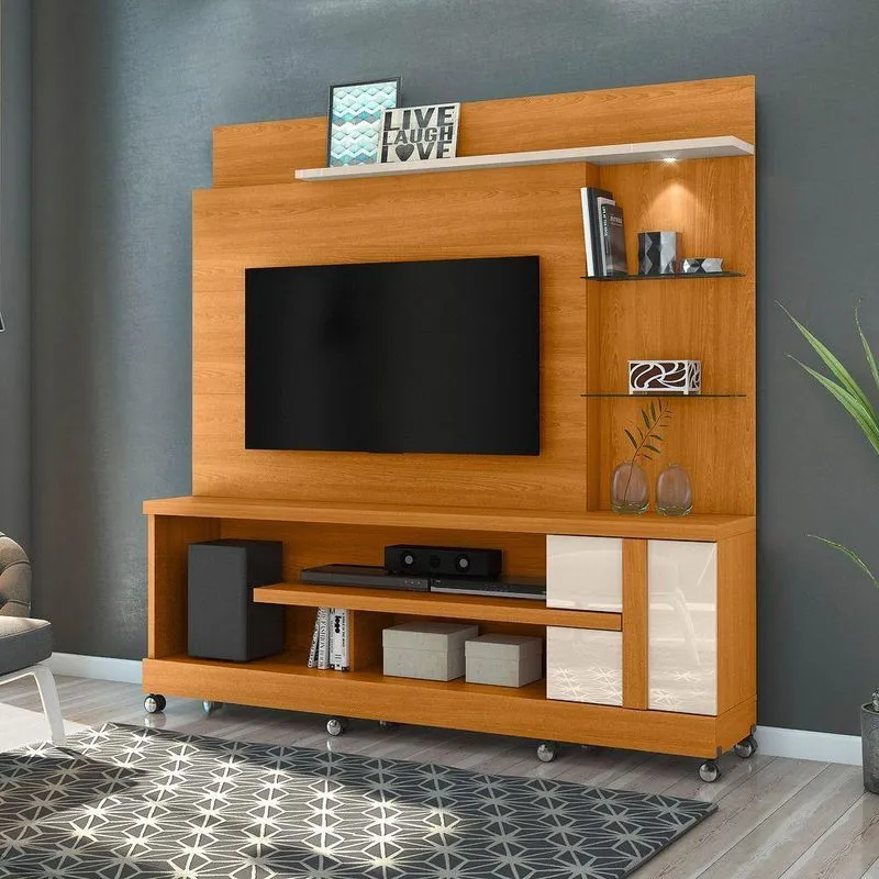 Estante De Tv 55 Pol 182cm Com Rodízio Para Sala Elaris Cinamomo-off White M20 - D'rossi