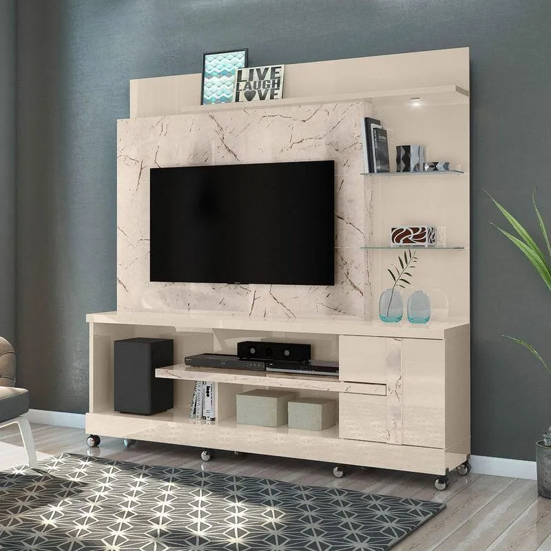Estante De Tv 55 Pol 182cm Com Rodízio Para Sala Elaris Calacata-off White M20 - D'rossi