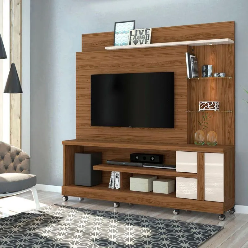 Estante De Tv 55 Pol 182cm Com Rodízio Para Sala Elaris Naturale-off White M20 - D'rossi