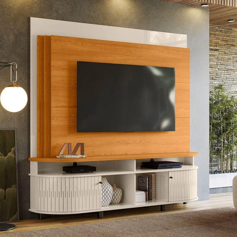 Estante De Tv 65 Pol 183cm Sala De Estar Fayron Cinamomo-off White M20 - D'rossi