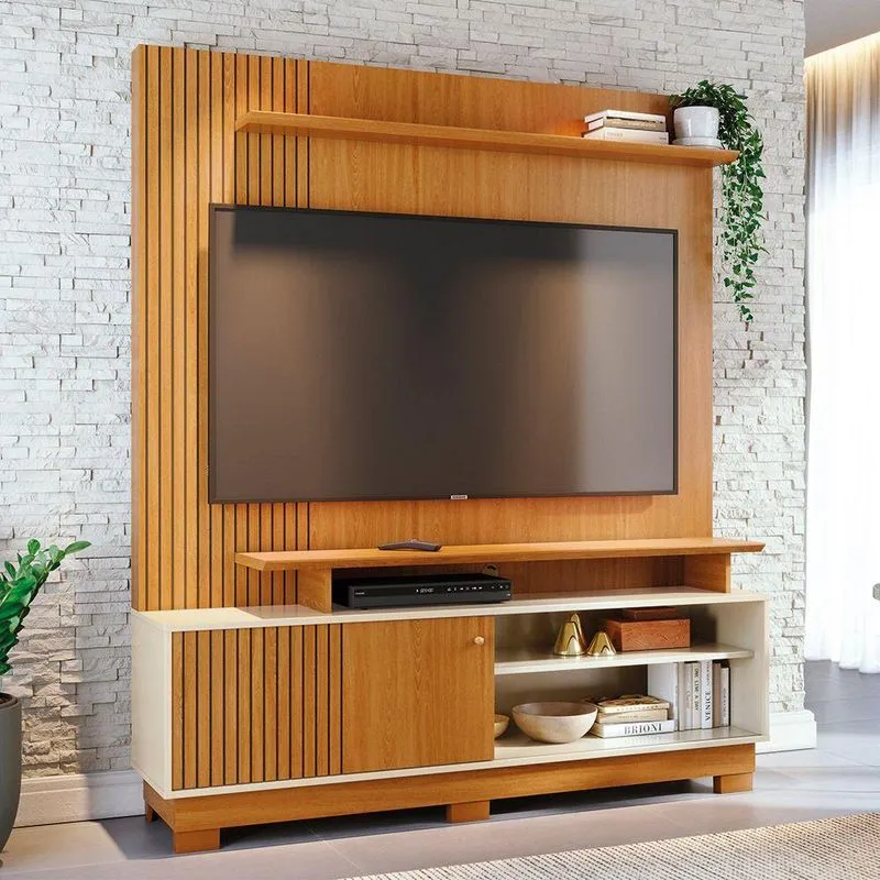 Estante De Tv 65 Pol 160cm Com Pés Para Sala Quirel Cinamomo/off White M20 - D'rossi