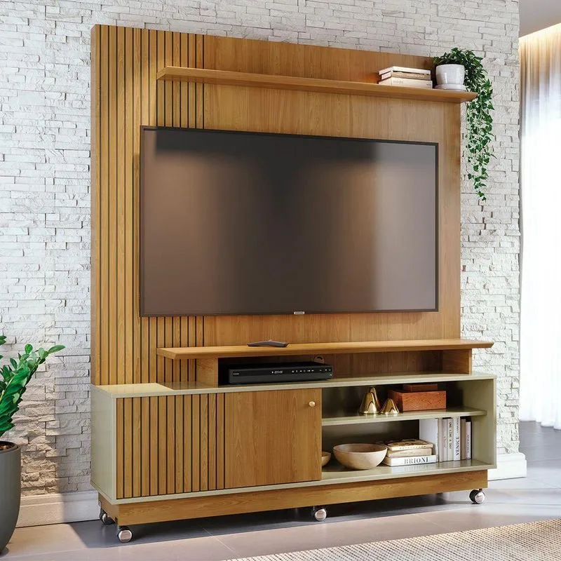 Estante De Tv 65 Pol 160cm Com Rodízio Para Sala Quirel Cumaru-opala M20 - D'rossi