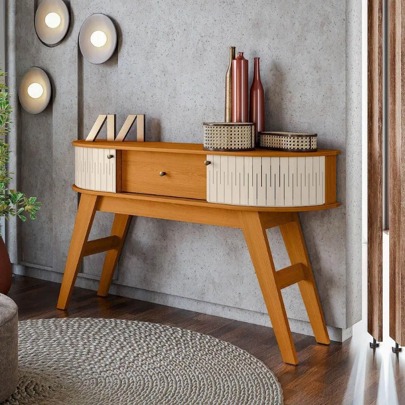 Aparador De Sala Pés Retrô De Madeira 136cm Fiorano Cinamomo-off White M20 - D'rossi
