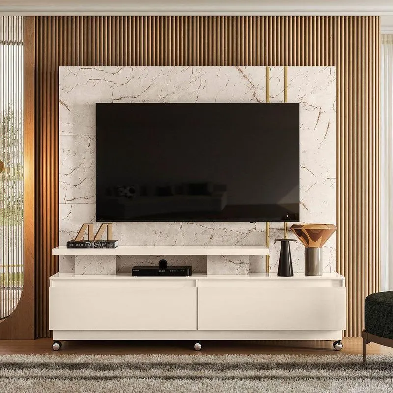 Estante De Tv 75 Pol 183cm Com Rodízio Sala Belora M20 - D'rossi Cumaru E Opala