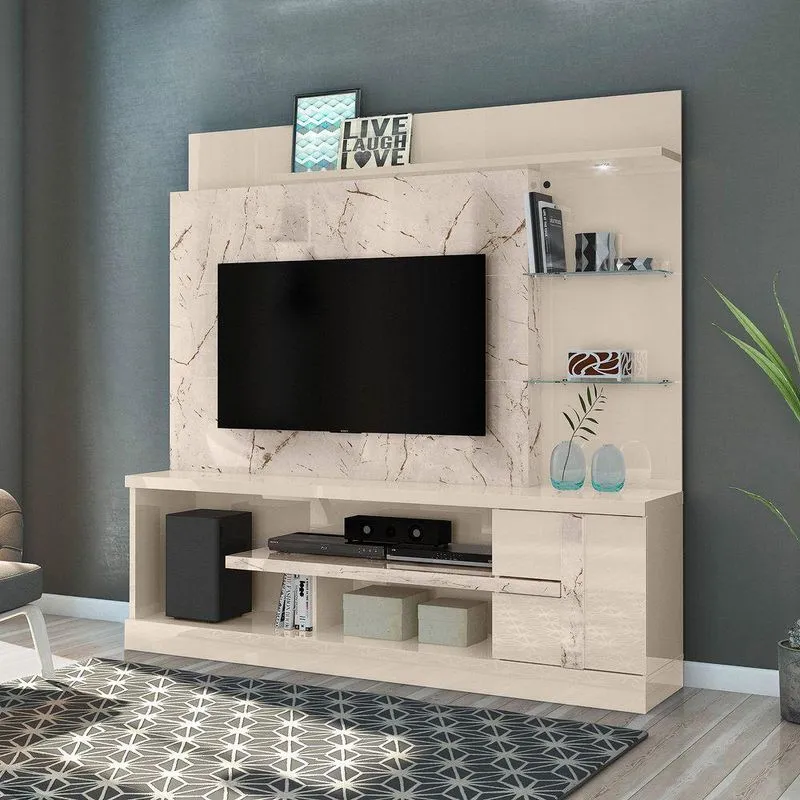 Estante De Tv 55 Pol 182cm Sala De Estar Elaris M20 - D'rossi Calacata E Off White