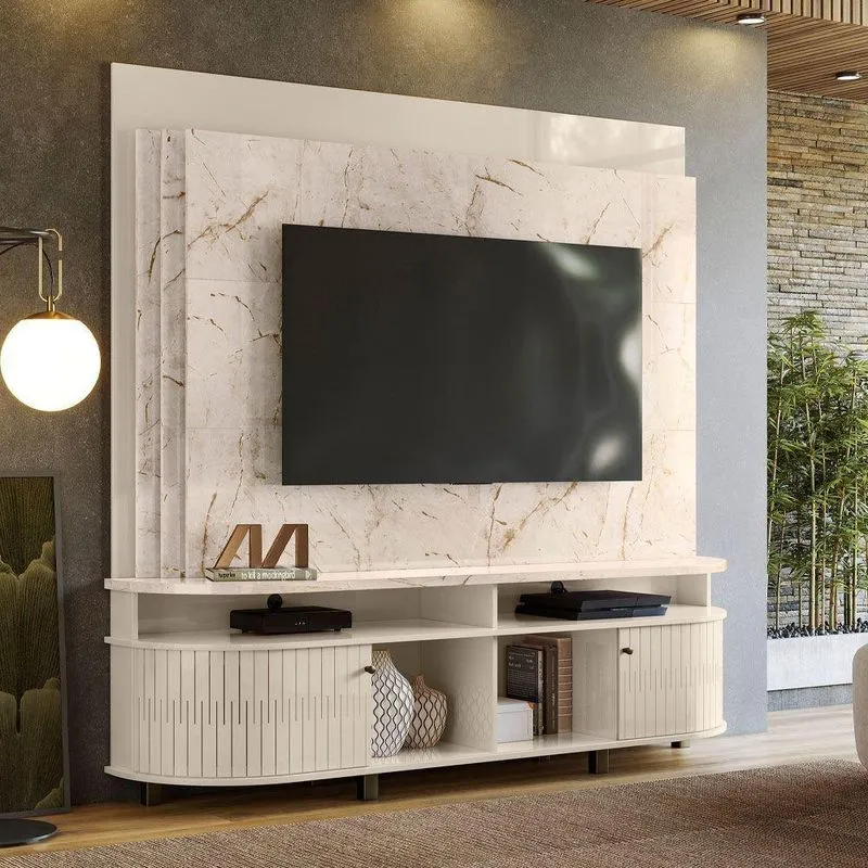 Estante De Tv 65 Pol 183cm Sala De Estar Fayron M20 - D'rossi Cor Calacata E Off White