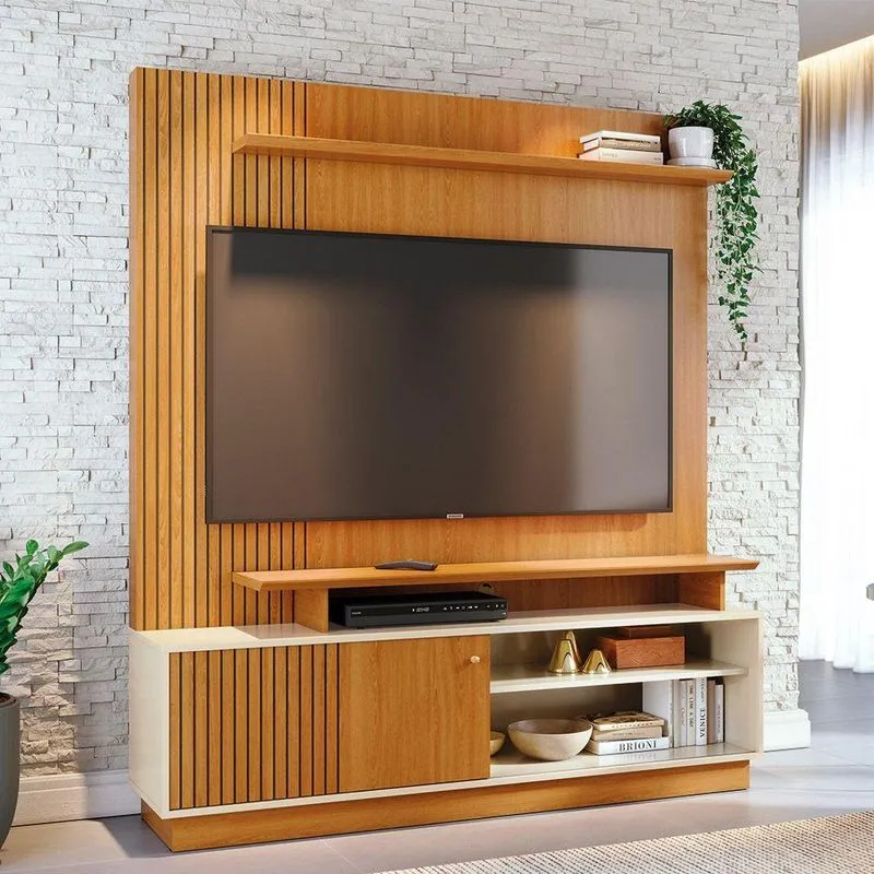 Estante De Tv 65 Pol 160cm Sala De Estar Quirel M20 - D'rossi Cinamomo E Off White