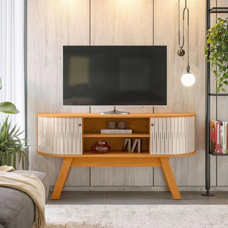 Rack Tv 55 Pol 136cm Bancada Para Sala Rylan M20 - D'rossi Cinamomo E Off White
