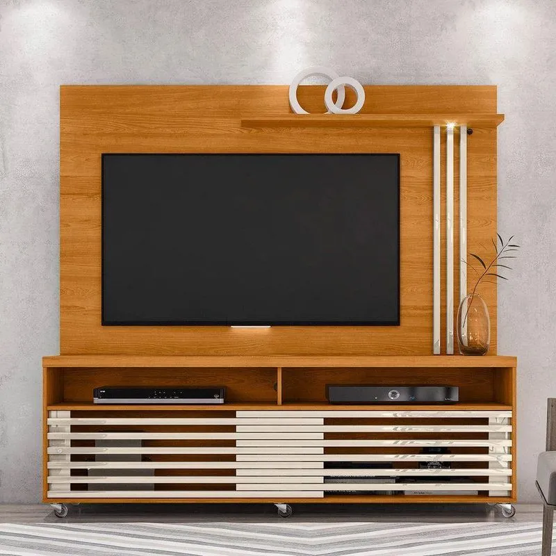 Estante De Tv 65 Pol 182cm Com Rodízio Para Sala Nerion Cinamomo/off White M20 - D'rossi