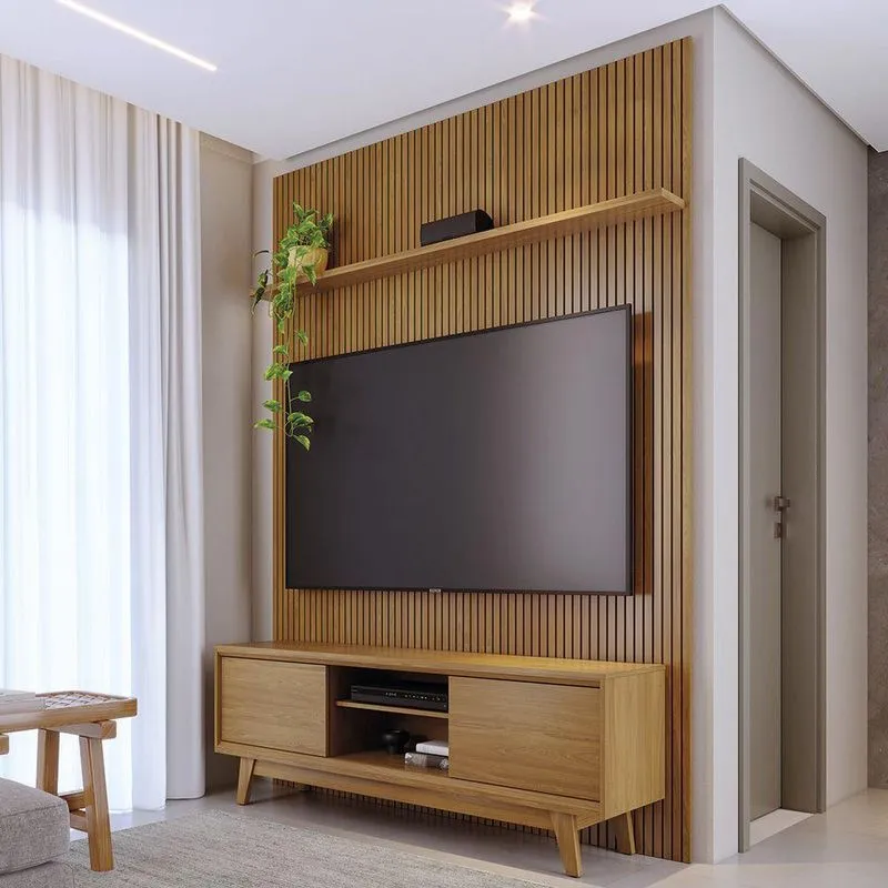 Painel Tv 65 Pol 179cm Ripado Valen E Rack Bancada Mylan M20 - D'rossi Cumaru(fosco)
