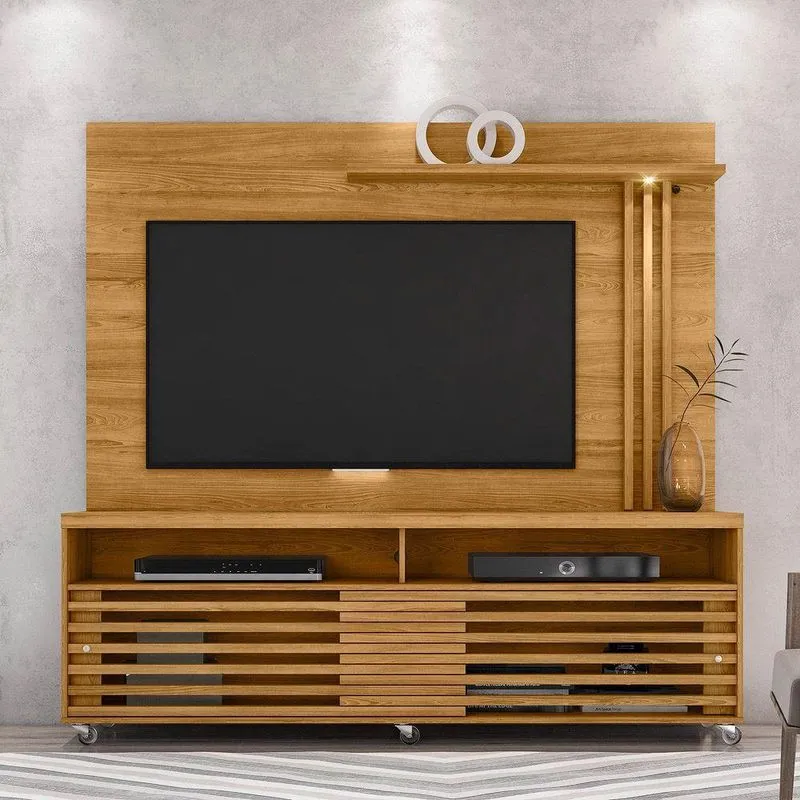 Estante De Tv 65 Pol 182cm Com Rodízio Para Sala Nerion M20 - D'rossi Cumaru(fosco)