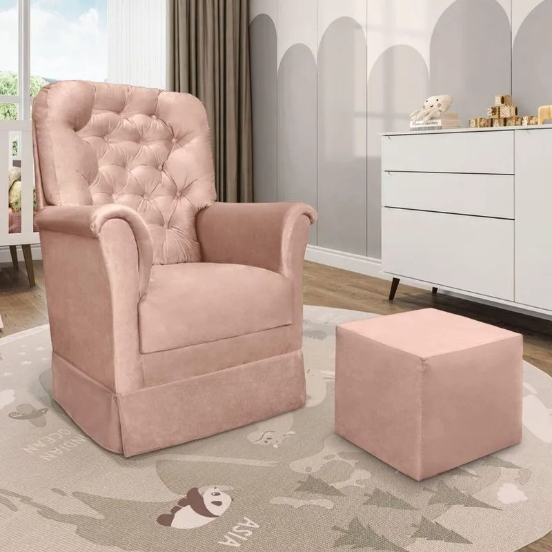 Poltrona De Amamentação Com Balanço E Puff Angelin Veludo P02 - D'rossi Rose