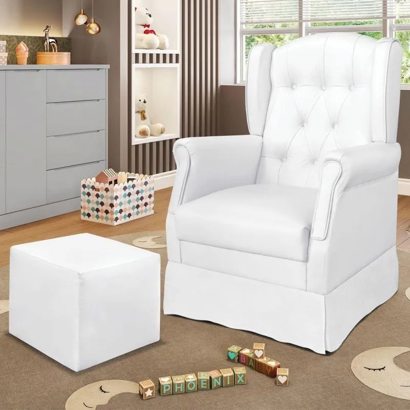 Poltrona De Amamentação Com Balanço E Puff Elyra Sintético P02 - D'rossi Branco