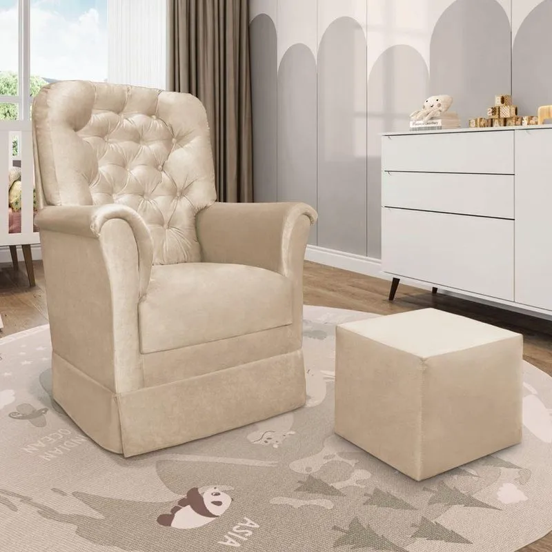 Poltrona De Amamentação Com Balanço E Puff Angelin Suede Bege P02 - D'rossi