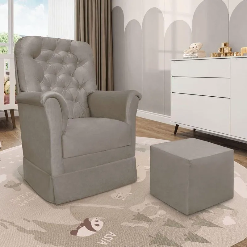 Poltrona De Amamentação Com Balanço E Puff Angelin Suede Cinza Escuro P02 - D'rossi