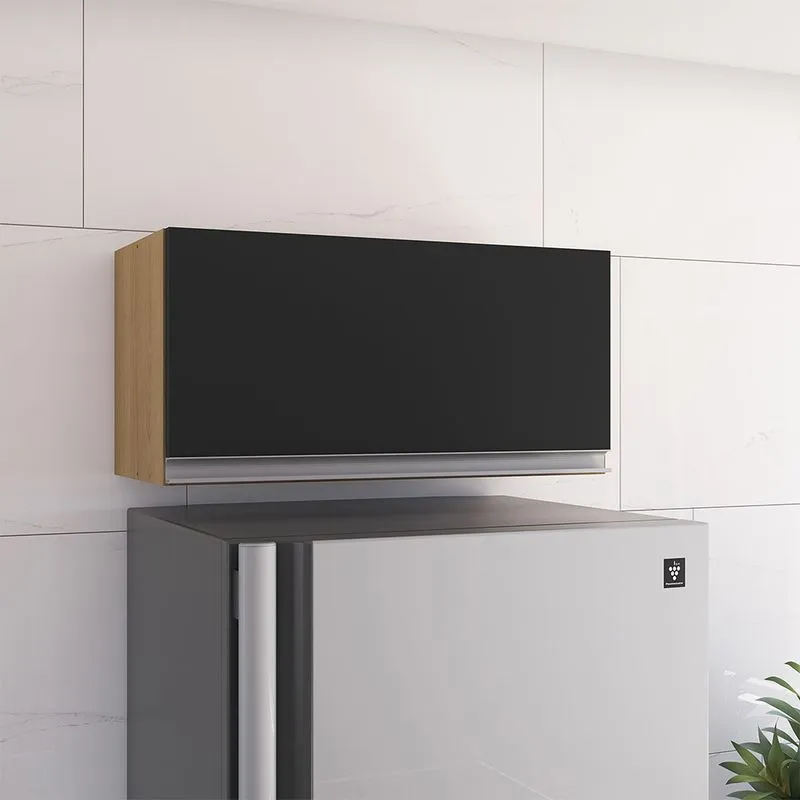 Armário Cozinha Aéreo Geladeira 60cm Basculante Leticia Amêndoa/Preto A01 - D'Rossi