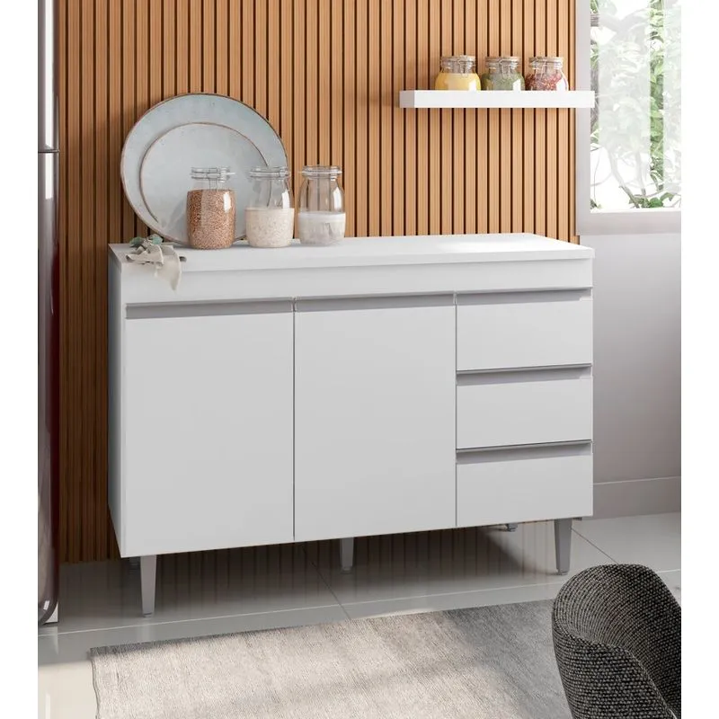 Balcão Cozinha com Tampo 120cm 3 Gavetas Leticia A01 - D'Rossi Branco