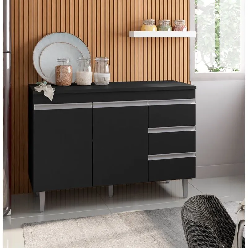 Balcão Cozinha com Tampo 120cm 3 Gavetas Leticia A01 - D'Rossi Preto