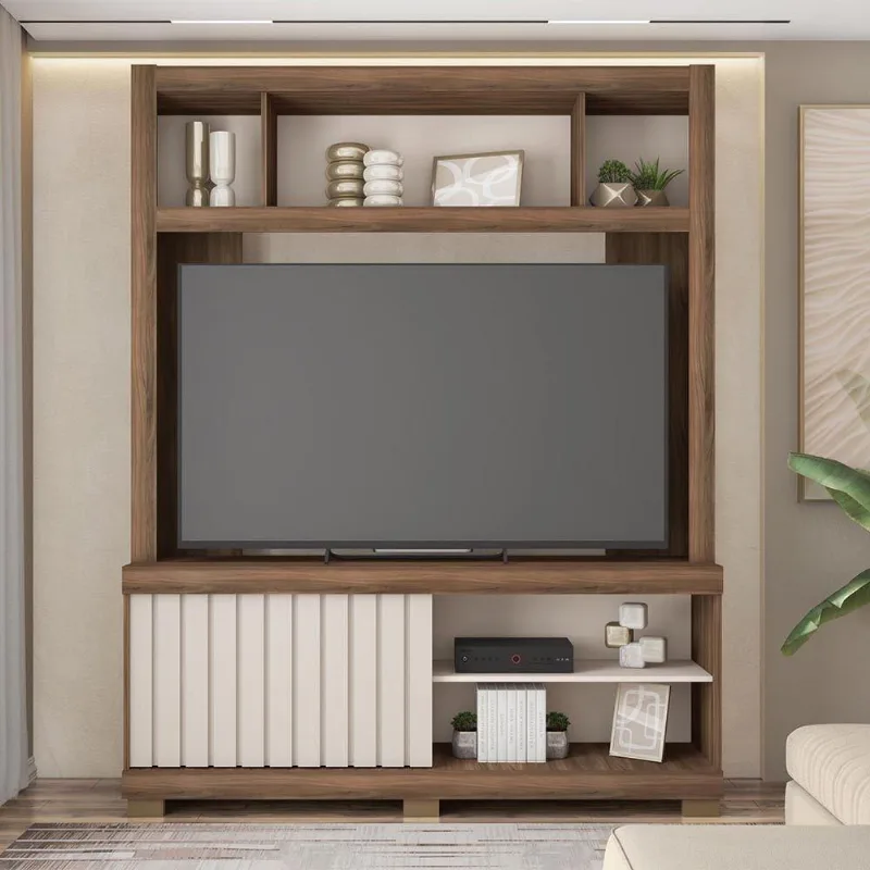 Estante TV Ravik 1 Porta 2 Prateleiras MDP-MDF e HDF TAMANHO 160CM Nogueira e Off White