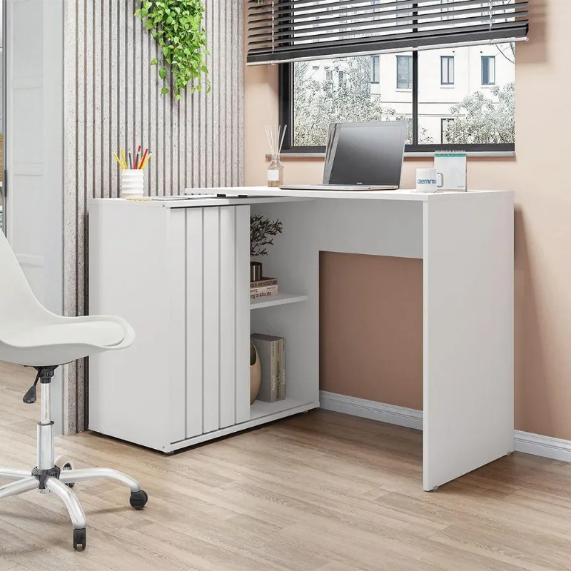 Mesa para Computador Retangular Tamires Moderno MDP MDF 140cm Branco Fosco
