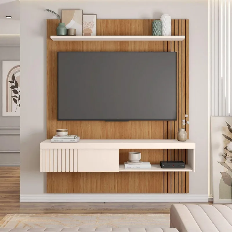 Painel Tv 55 Pol 150cm Bancada Suspensa Ripado Luana C01 - D'rossi Freijó-off White