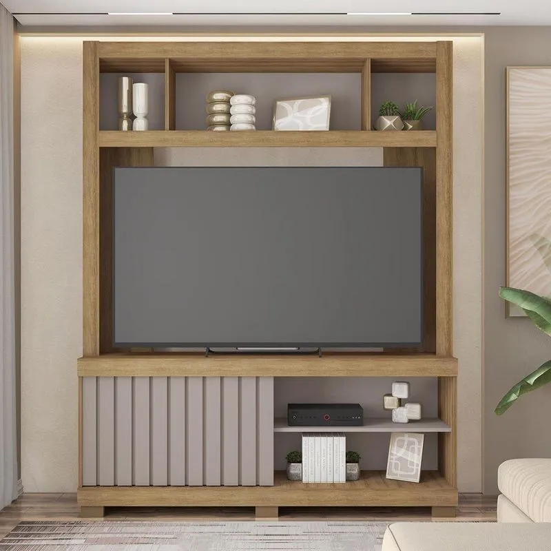 Estante Tv 60 Pol 160cm Sala De Estar Ravik C01 - D'rossi Cor Bege Amarelado/cinza