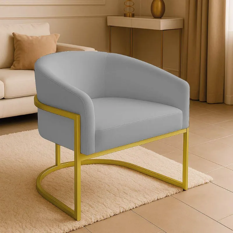 Poltrona Sala Decorativa Industrial Dourada Arielle Suede Cinza
