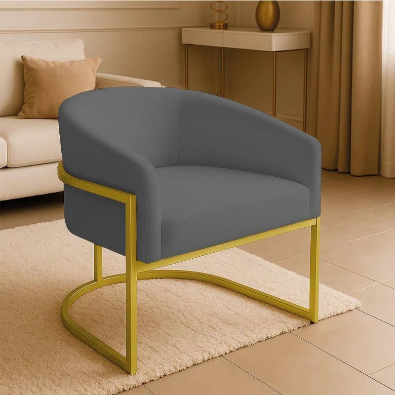 Poltrona Sala Decorativa Industrial Dourada Arielle Suede Grafite