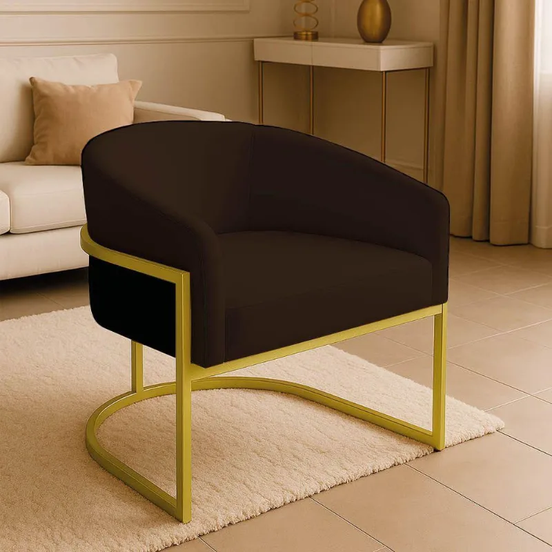 Poltrona Sala Decorativa Industrial Dourada Arielle Suede Marrom