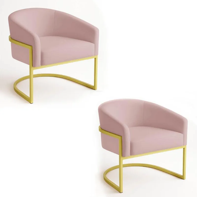 Poltrona Sala Decorativa Ndustrial Dourada Kit 2 Arielle Veludo Rosê