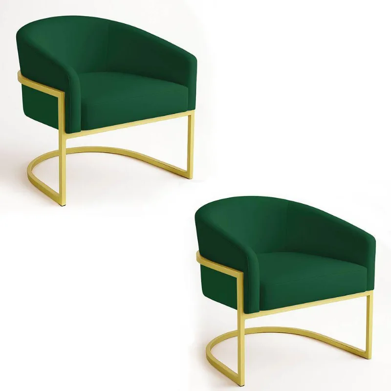 Poltrona Sala Decorativa Industrial Dourada Kit 2 Arielle Veludo Verde