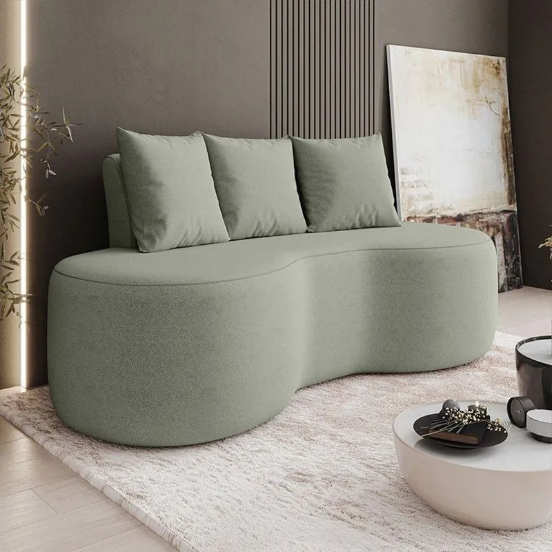 Sofá 2 Lugares Orgânico 160cm Com Almofadas Benin Bouclê Menta B03 - D'rossi