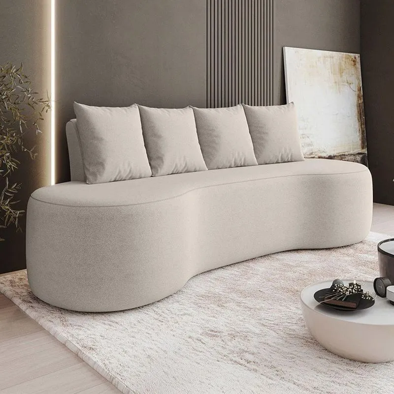Sofá 3 Lugares Orgânico 210cm Com Almofadas Benin Bouclê B03 - D'rossi Cor Bege
