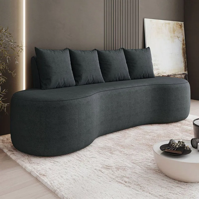 Sofá 3 Lugares Orgânico 210cm Com Almofadas Benin Bouclê B03 - D'rossi Preto