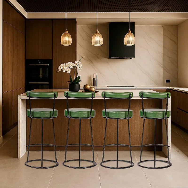Banqueta Alta Cozinha 70cm Encosto Industrial Aço Kit 4 Ziria Pu S02 - D'rossi Verde