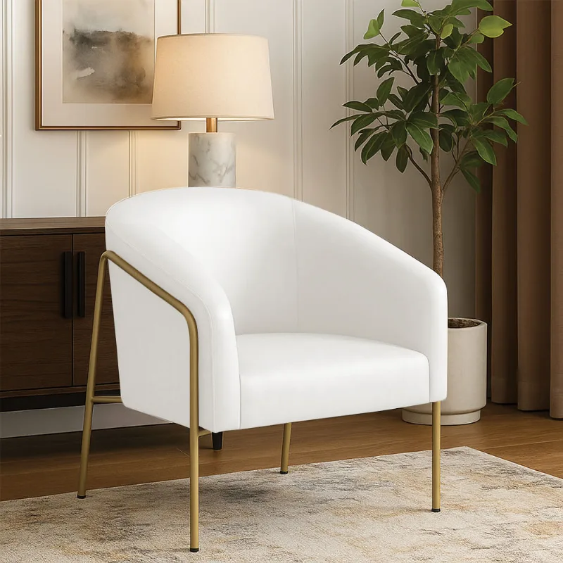 Poltrona Sala Industrial Alta Dourado Stella Sintético PU Branco D03 - D'Rossi