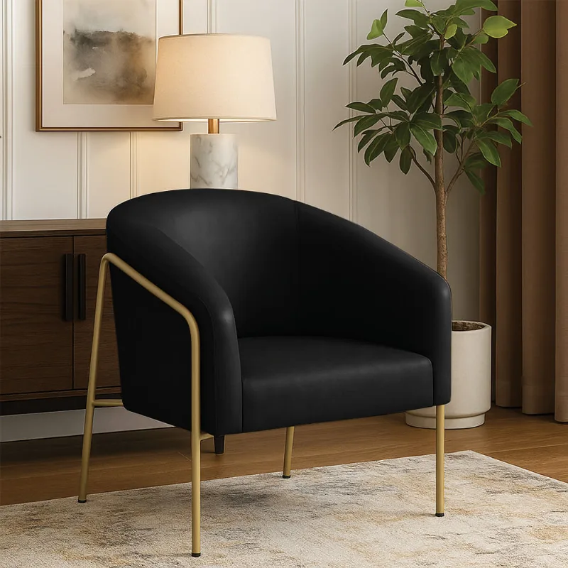 Poltrona Sala Industrial Alta Dourado Stella Sintético PU Preto D03 - D'Rossi
