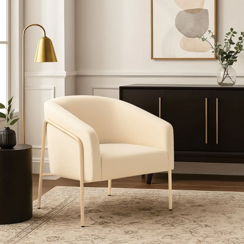 Poltrona Sala Decorativa Stella Base Alta Tubo Champanhe Veludo D03 - D'Rossi Bege