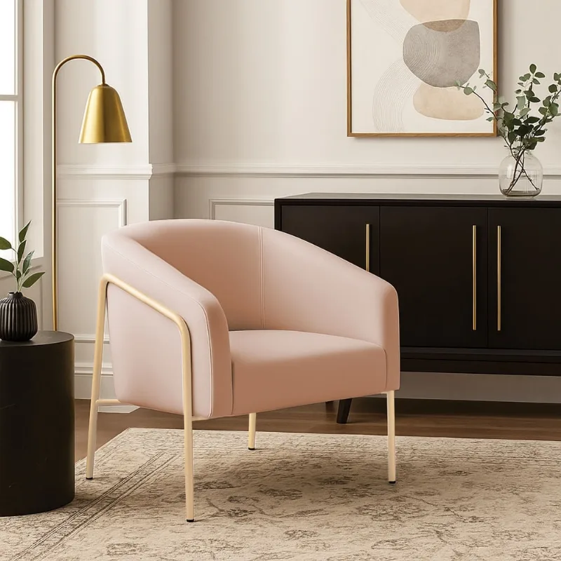 Poltrona Sala Decorativa Stella Base Alta Tubo Champanhe Veludo D03 - D'Rossi Rose