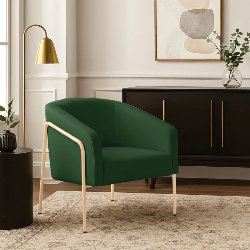 Poltrona Sala Decorativa Stella Base Alta Tubo Champanhe Veludo D03 - D'Rossi Verde