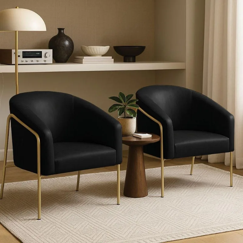 Poltrona Sala Industrial Alta Kit 2 Stella D03 Sintético Pu Preto Dourado D'Rossi