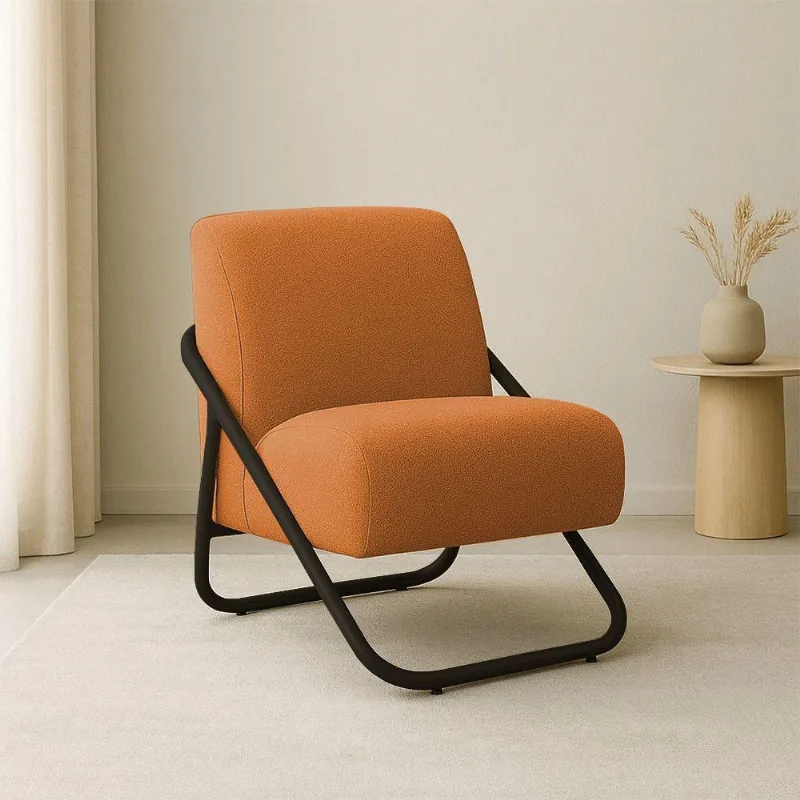 Poltrona Sala Decorativa Industrial Preto Martina Bouclê K01 - D'rossi Caramelo