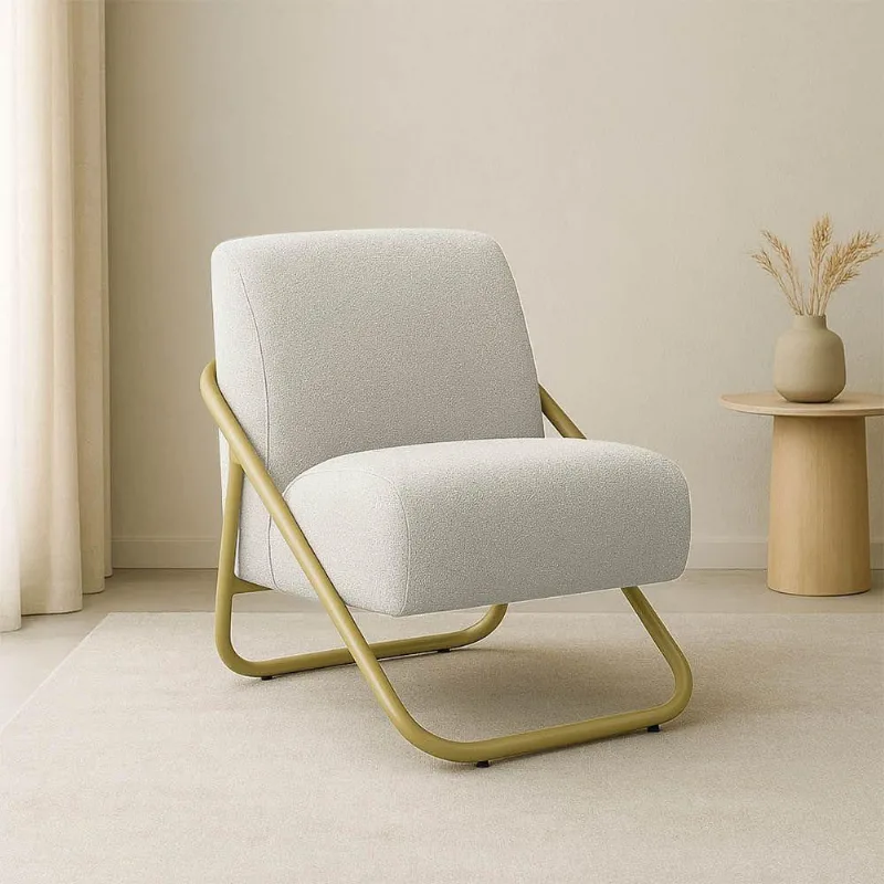 Poltrona Sala Decorativa Industrial Dourado Martina Bouclê K01 - D'rossi Cinza
