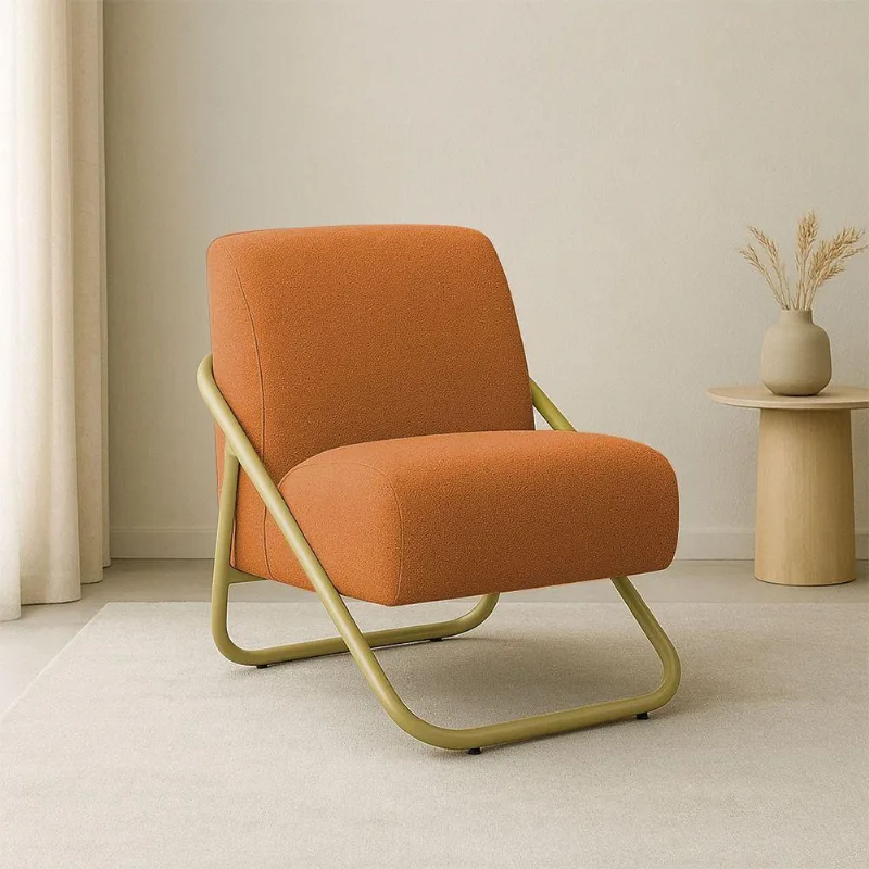 Poltrona Sala Decorativa Industrial Dourado Martina Bouclê K01 - D'rossi Caramelo