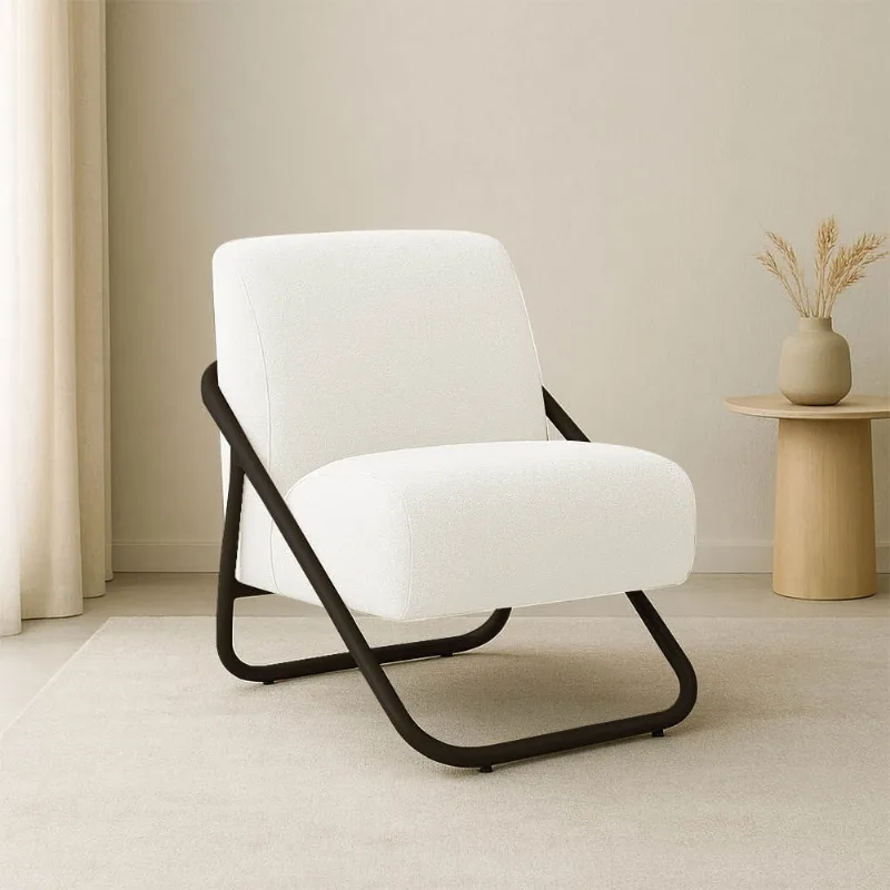 Poltrona Sala Decorativa Industrial Preto Martina Bouclê K01 - D'Rossi Off White