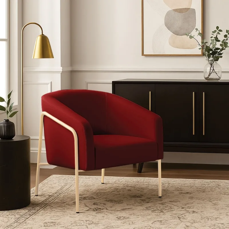 Poltrona Sala Decorativa Stella Base Alta Tubo Champanhe Veludo D03 - D'Rossi Marsala
