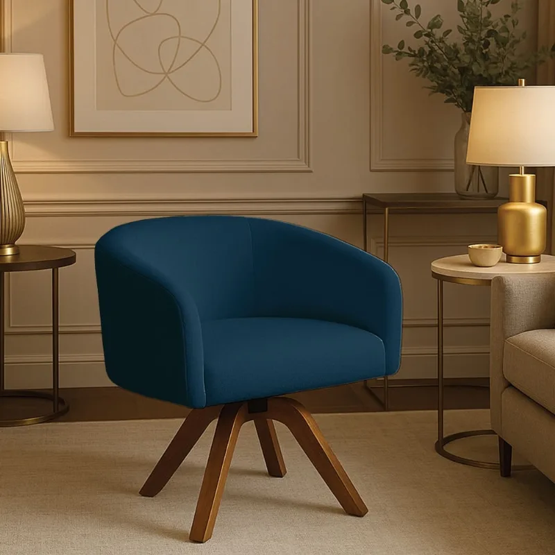 Poltrona Sala Decorativa Arielle Giratória Madeira MM35 Bouclê D03 - D'Rossi Azul