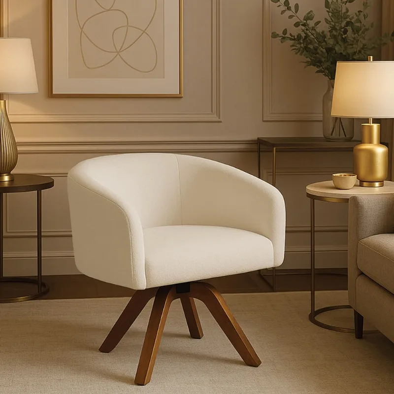 Poltrona Sala Decorativa Arielle Giratória Madeira MM35 Bouclê D03 - D'Rossi Bege