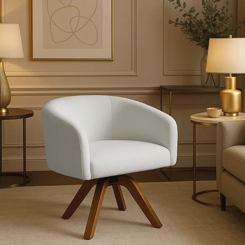 Poltrona Sala Decorativa Arielle Giratória Madeira MM35 Bouclê D03 - D'Rossi Cinza