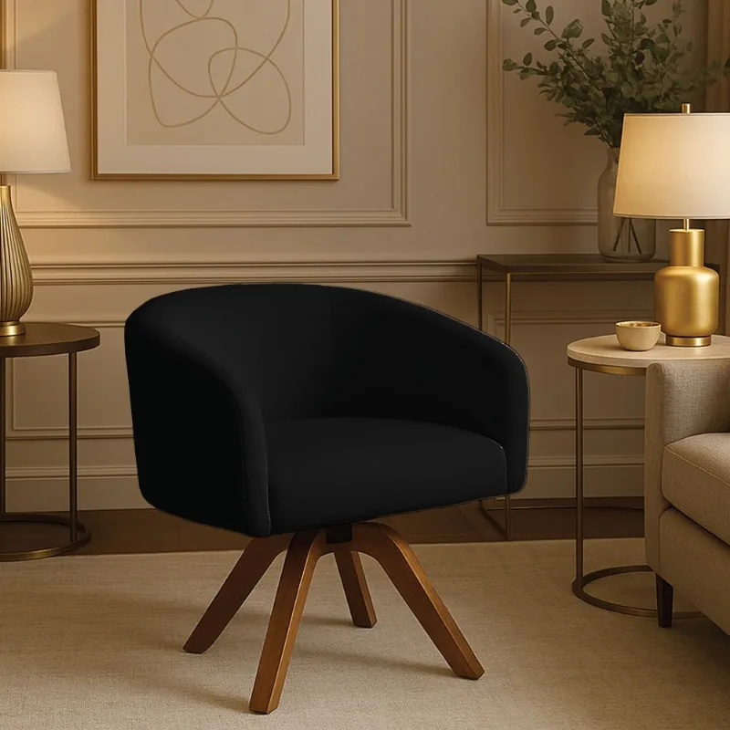 Poltrona Sala Decorativa Arielle Giratória Madeira MM35 Bouclê D03 - D'Rossi Preto